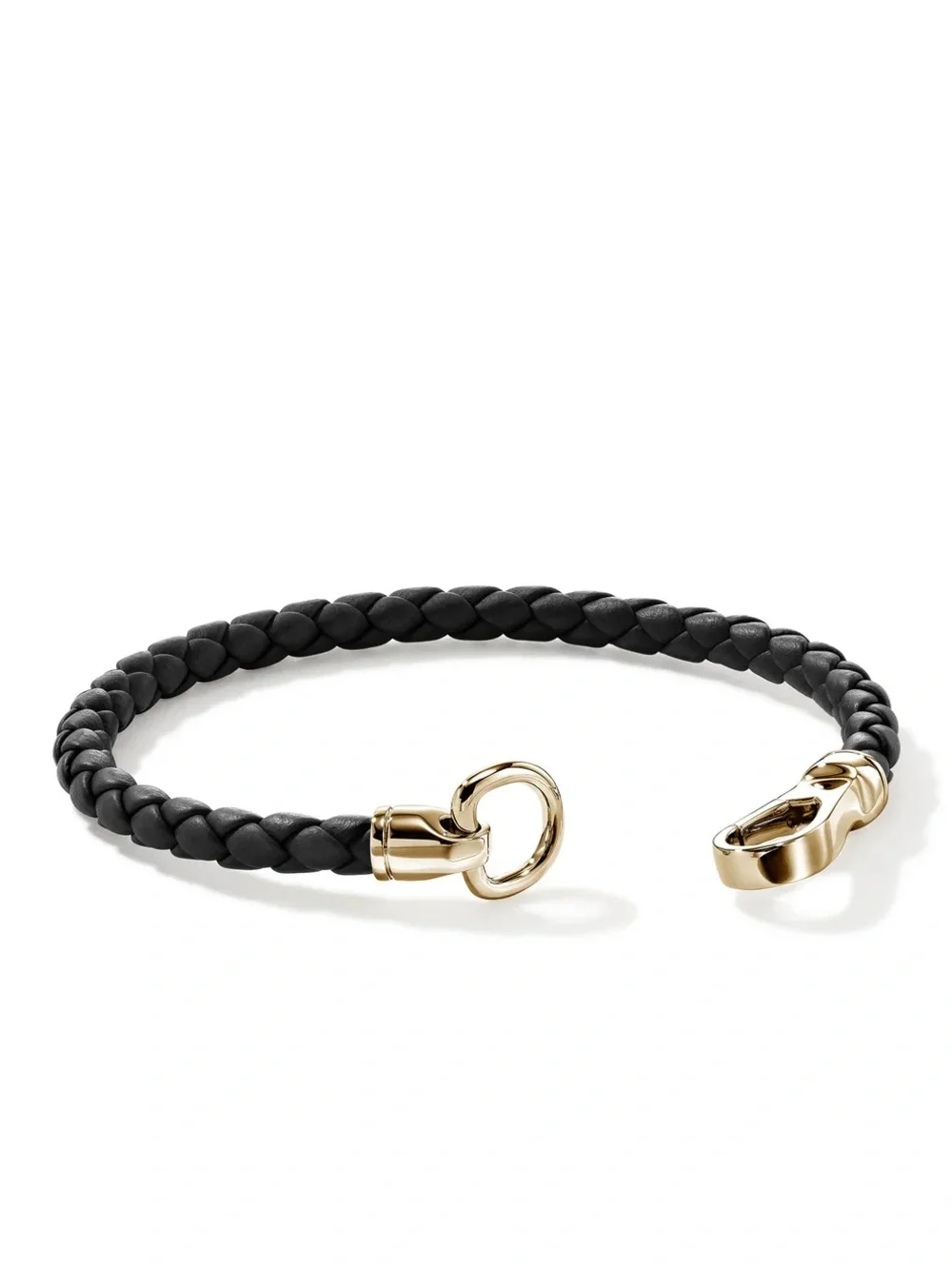 John Hardy Black Braided Leather Bracelet with 14k Gold Clasp Hook 5mm